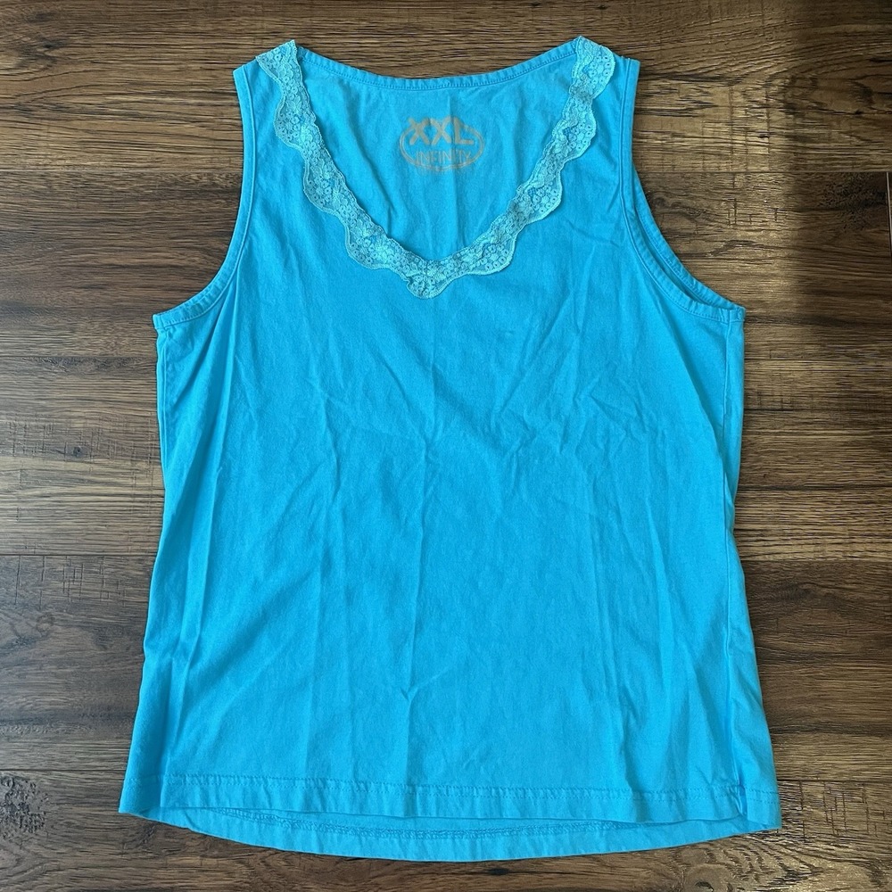 Vintage‎ Y2K Womens Large Lace Trim Cami Blue Boho Coquette Bratz Fairy Summer
